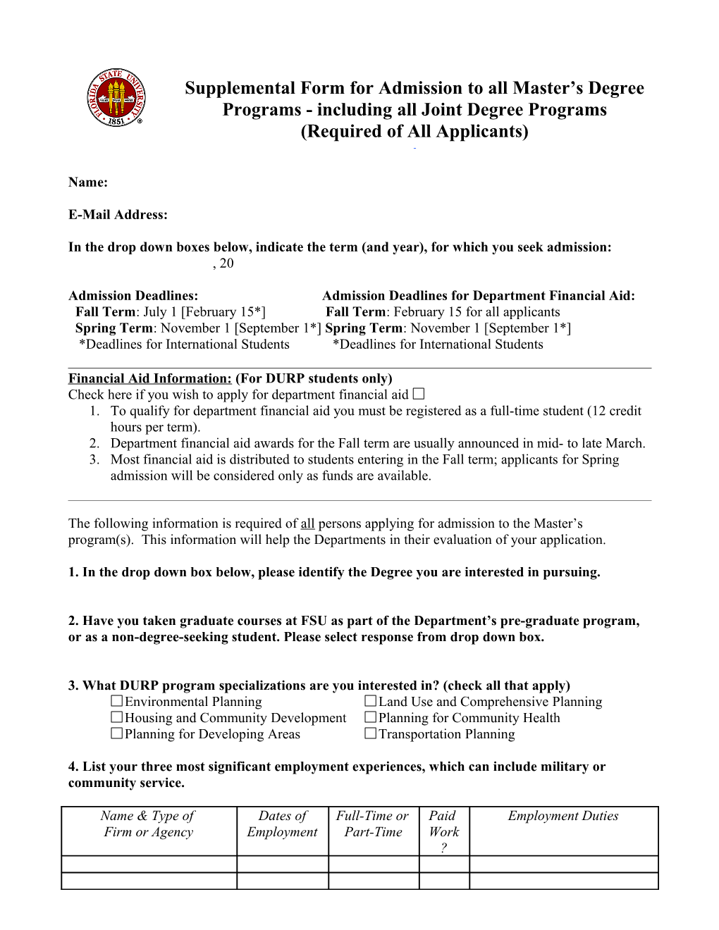 Supplemental Form for M