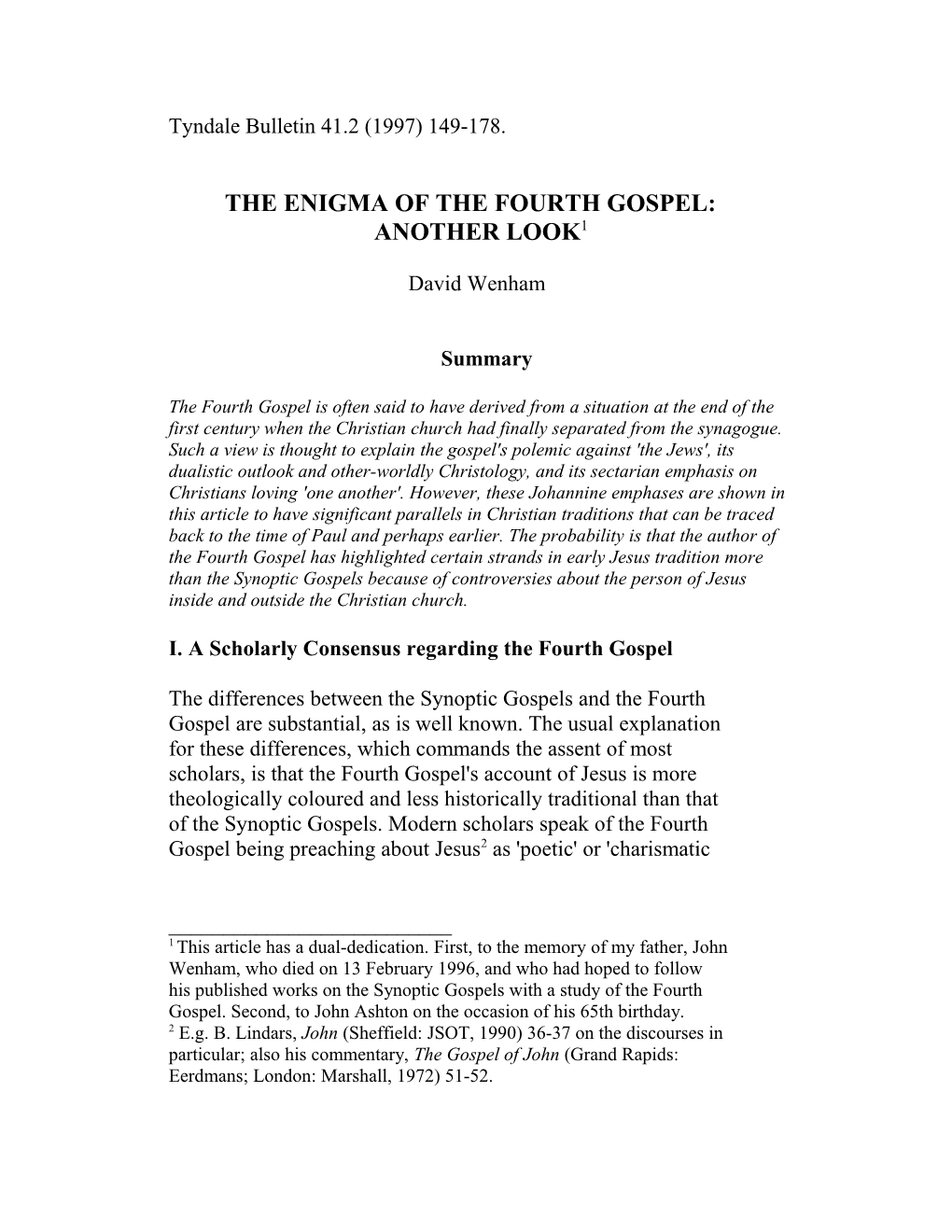 The Enigma of the Fourth Gospel