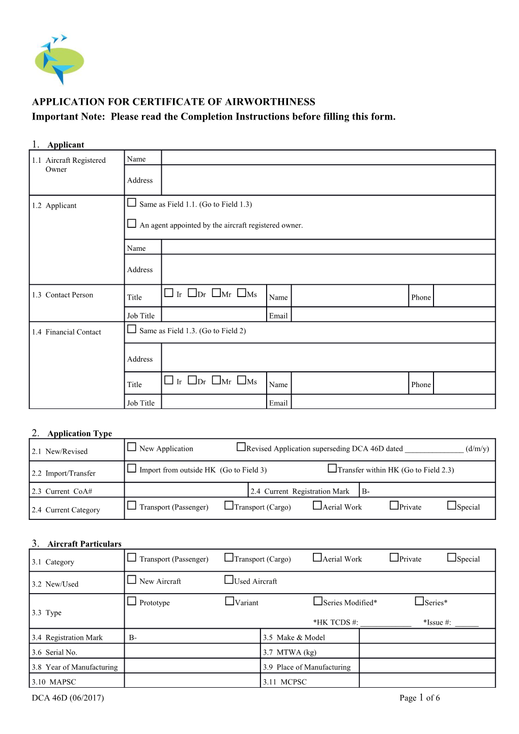 Application for Certificate of Airworthiness