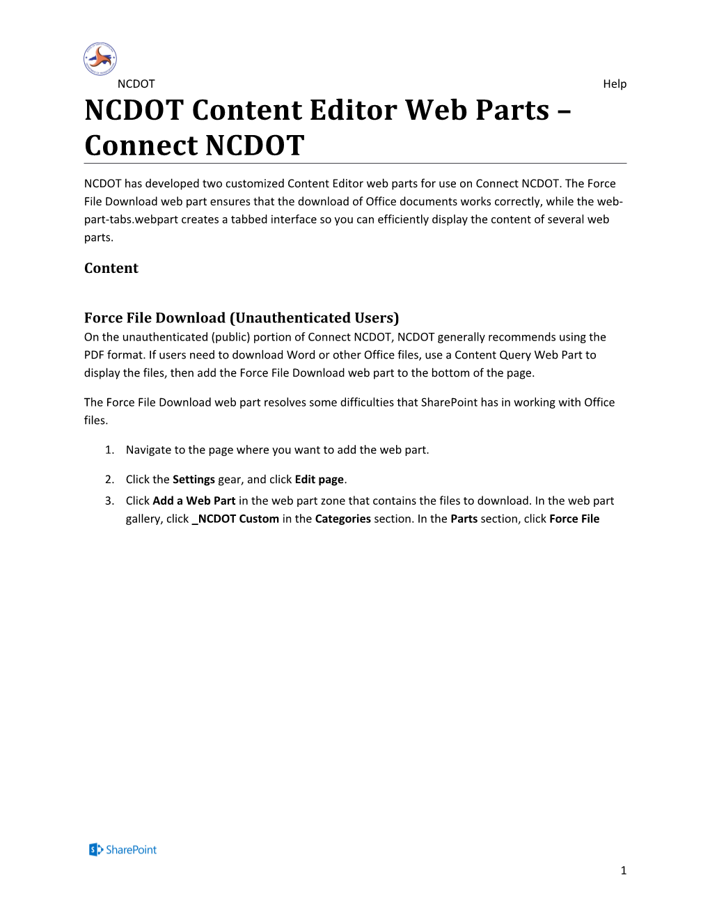 NCDOT Content Editor Web Parts - Connect NCDOT (D)
