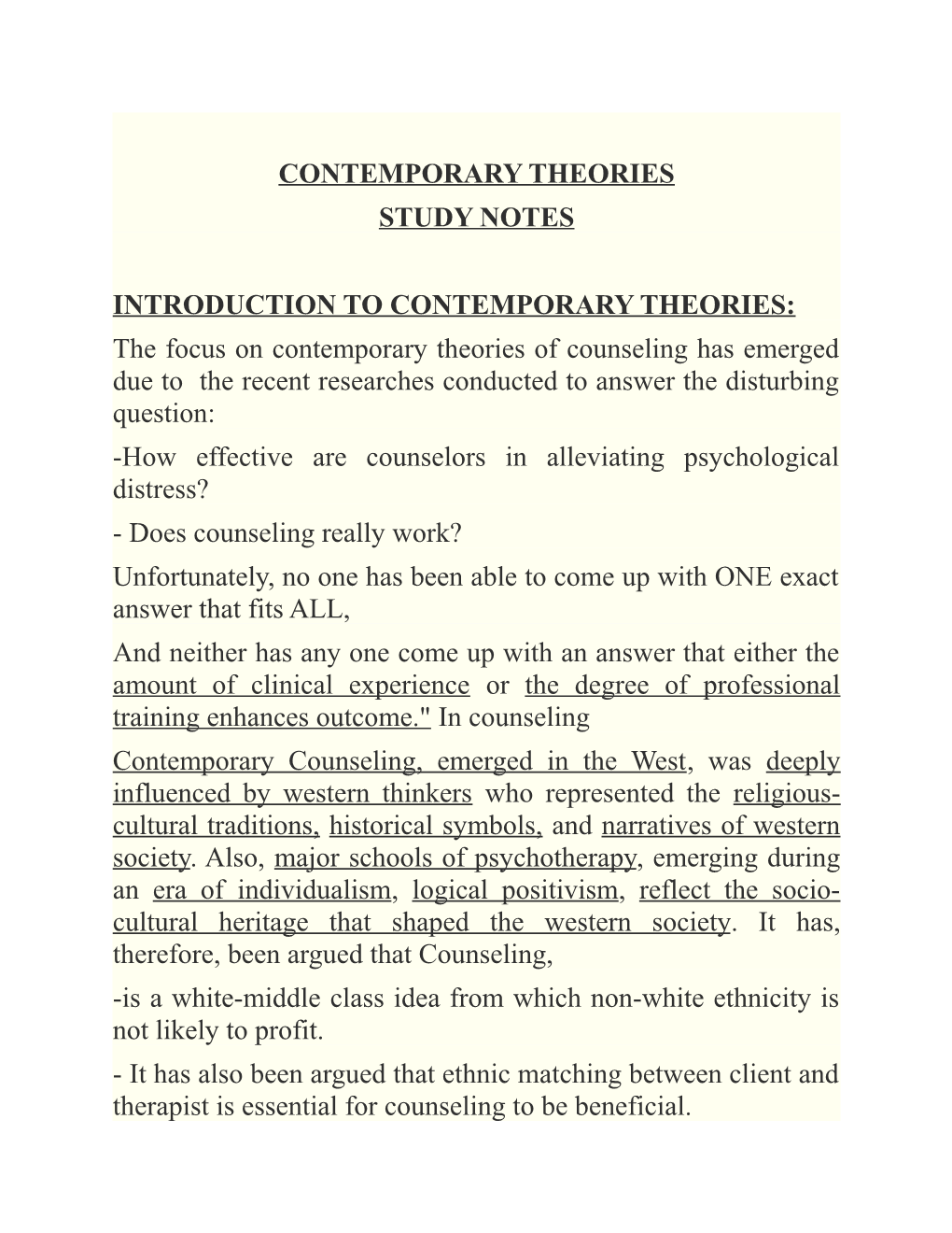 Contemporary Theories