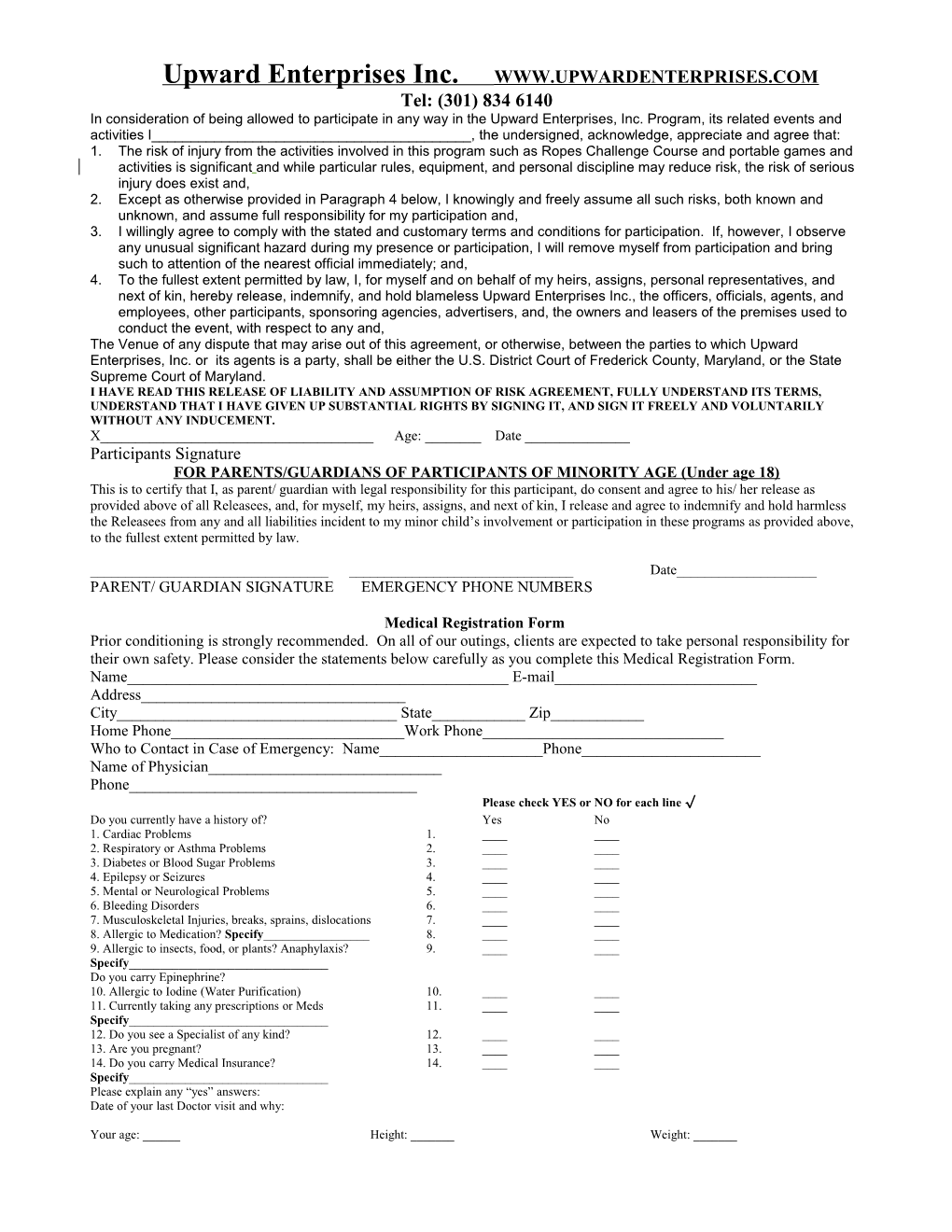 Participant Release of Liability Read Before Signing