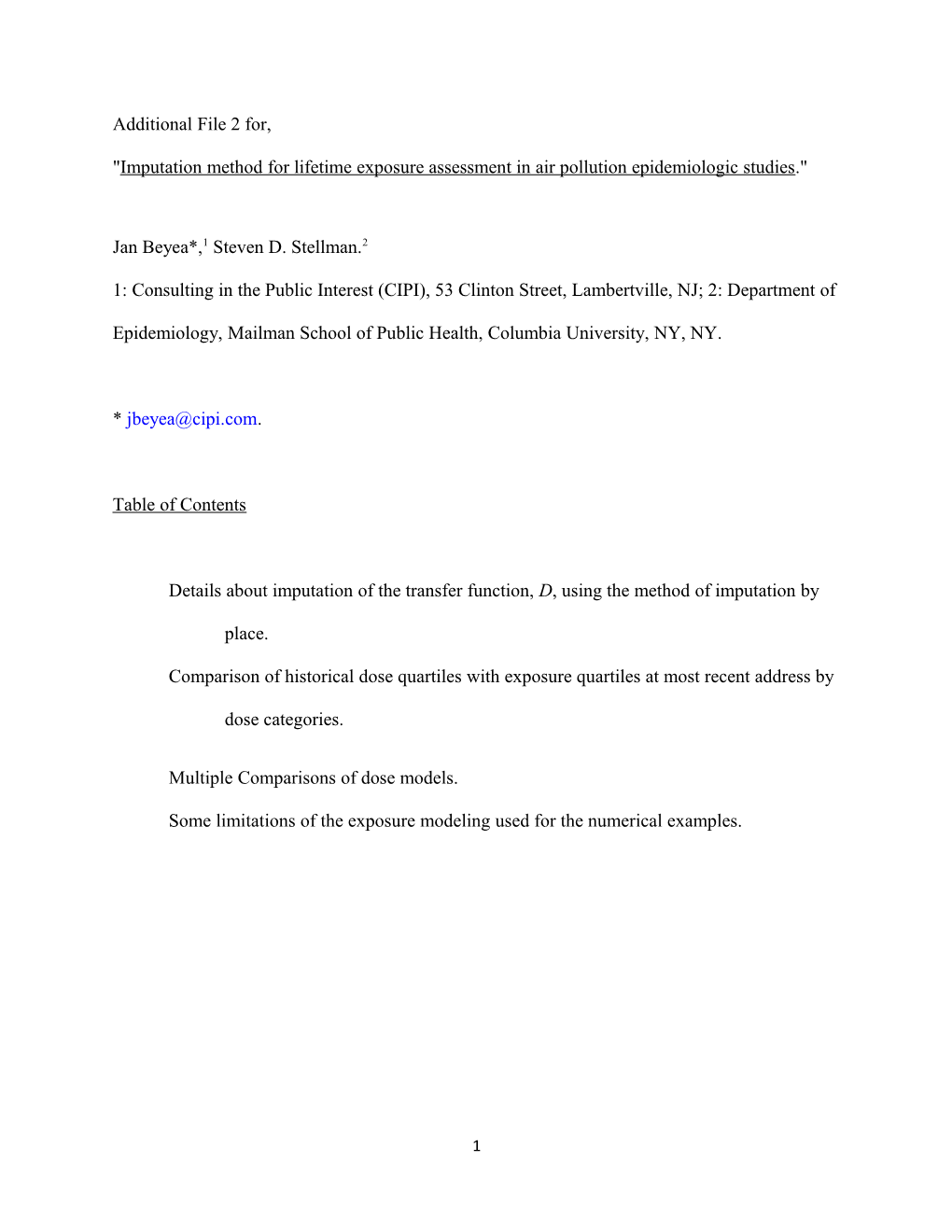 Imputation Method for Lifetime Exposure Assessment in Air Pollution Epidemiologic Studies