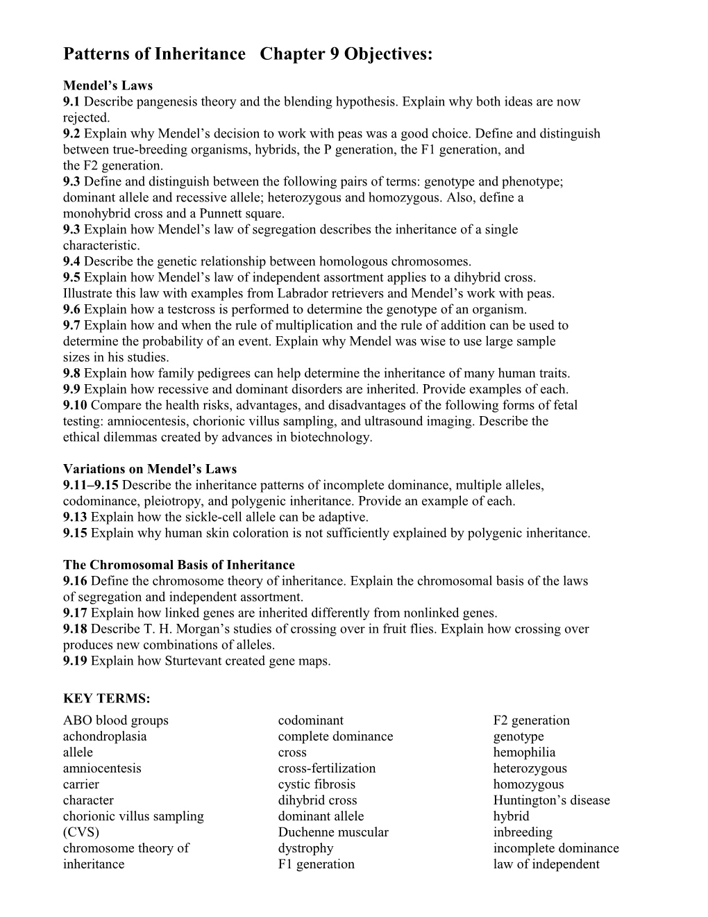 Patterns of Inheritance Chapter 9 Objectives