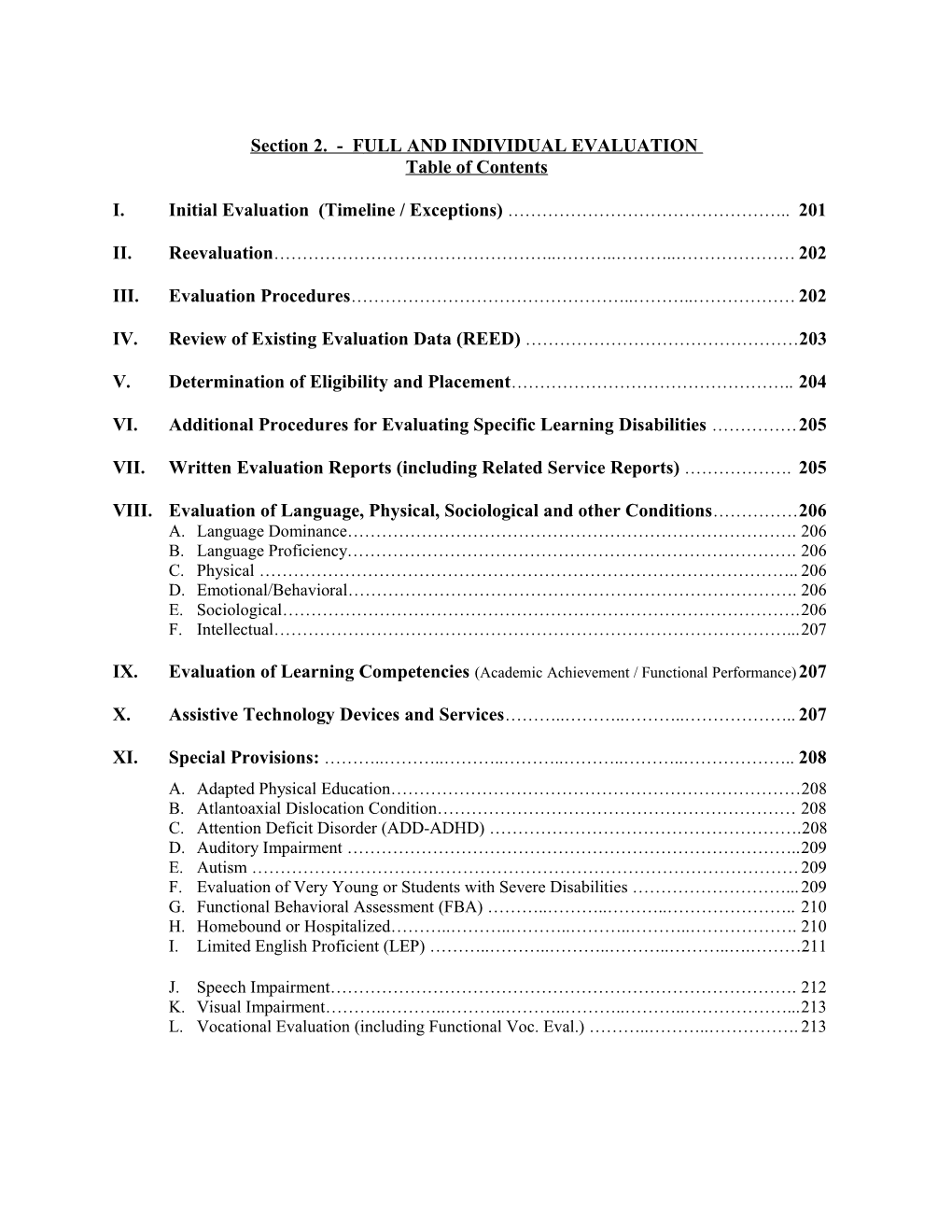 Section 2. - FULL and INDIVIDUAL EVALUATION