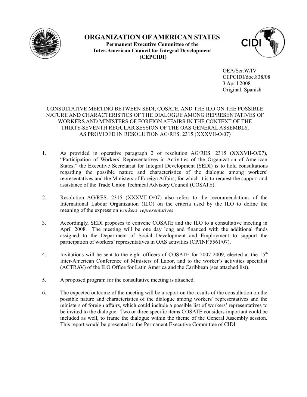 Consulta Con Cosate Y La Oit Sobre La Naturaleza Y Características Que Podría Asumir El