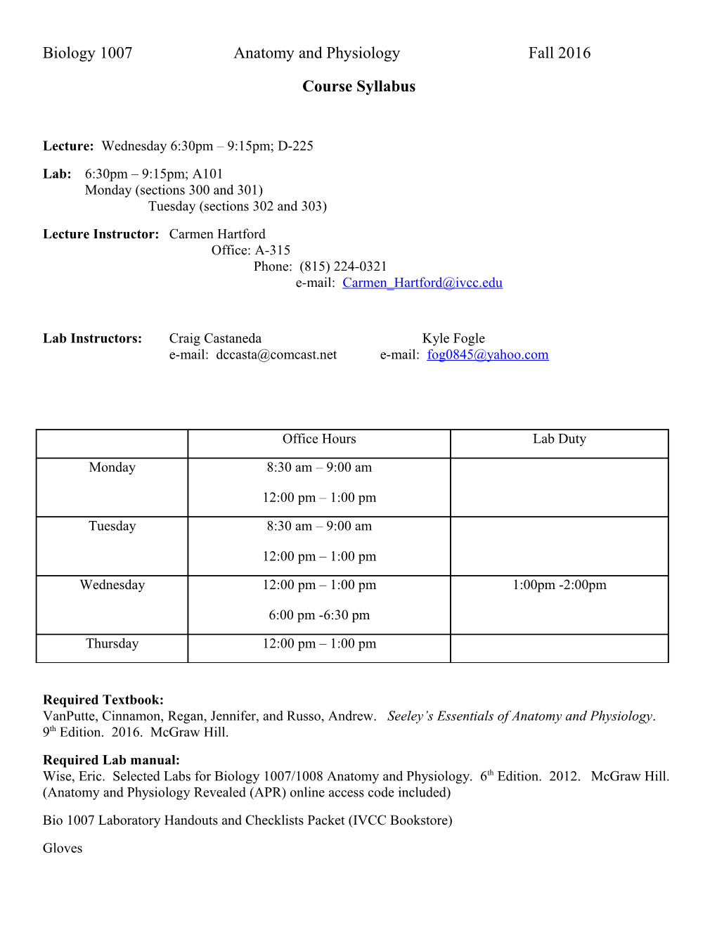 Biology 1007Anatomy and Physiologyfall 2016