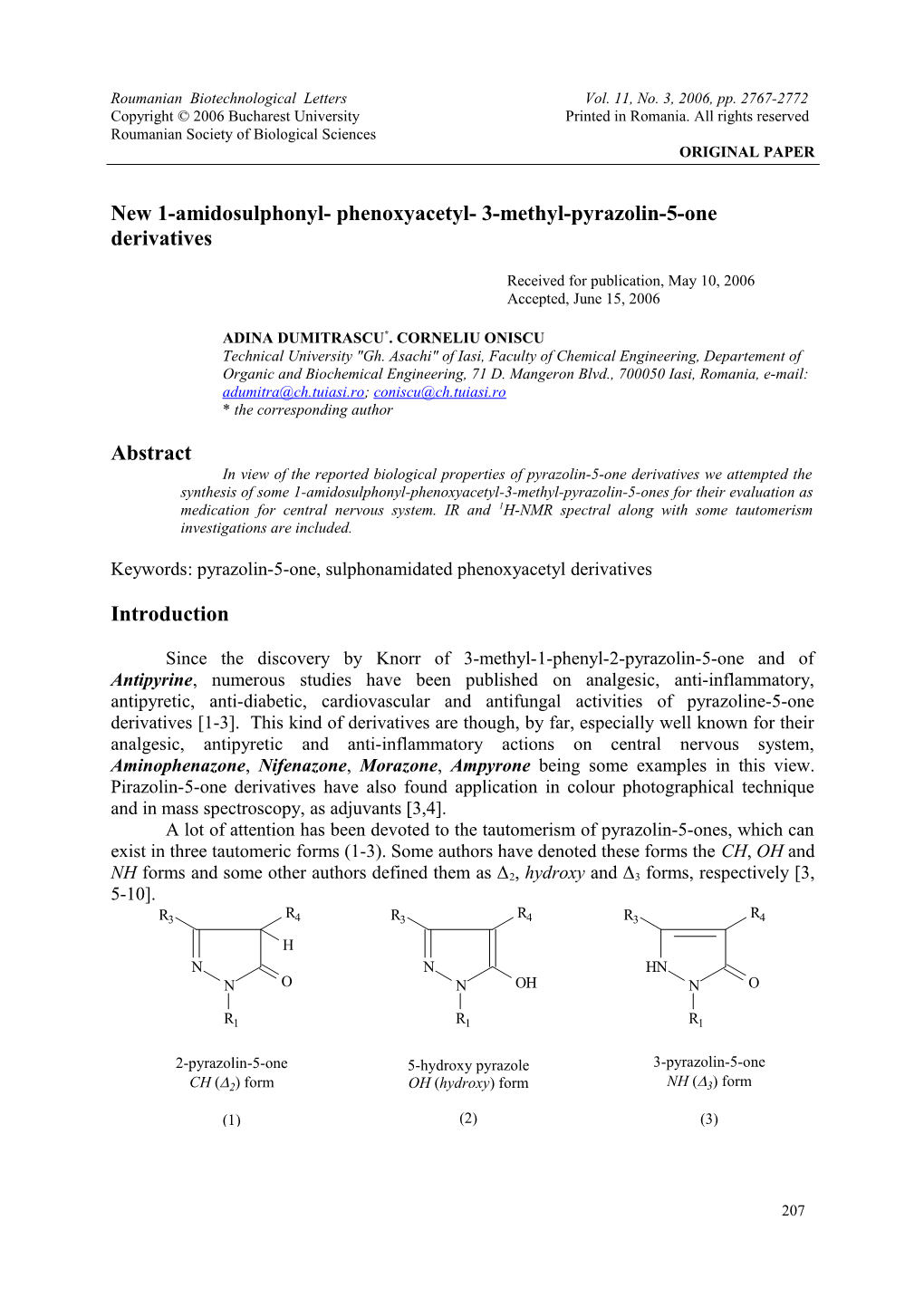 New 1-Amidosulphonyl- Phenoxyacetyl- 3-Methyl-Pyrazolin-5-One Derivatives