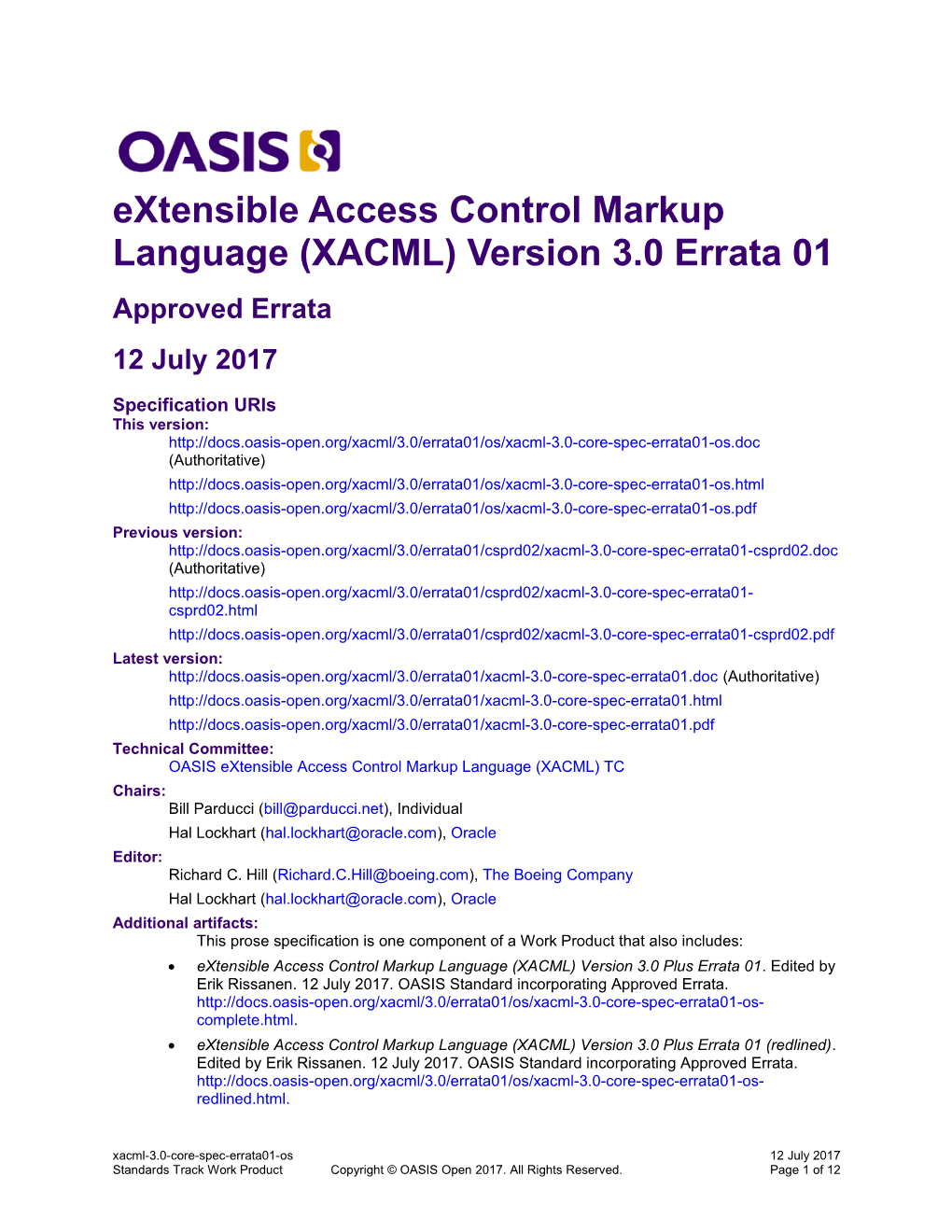 Extensible Access Control Markup Language (XACML) Version 3.0 Errata 01