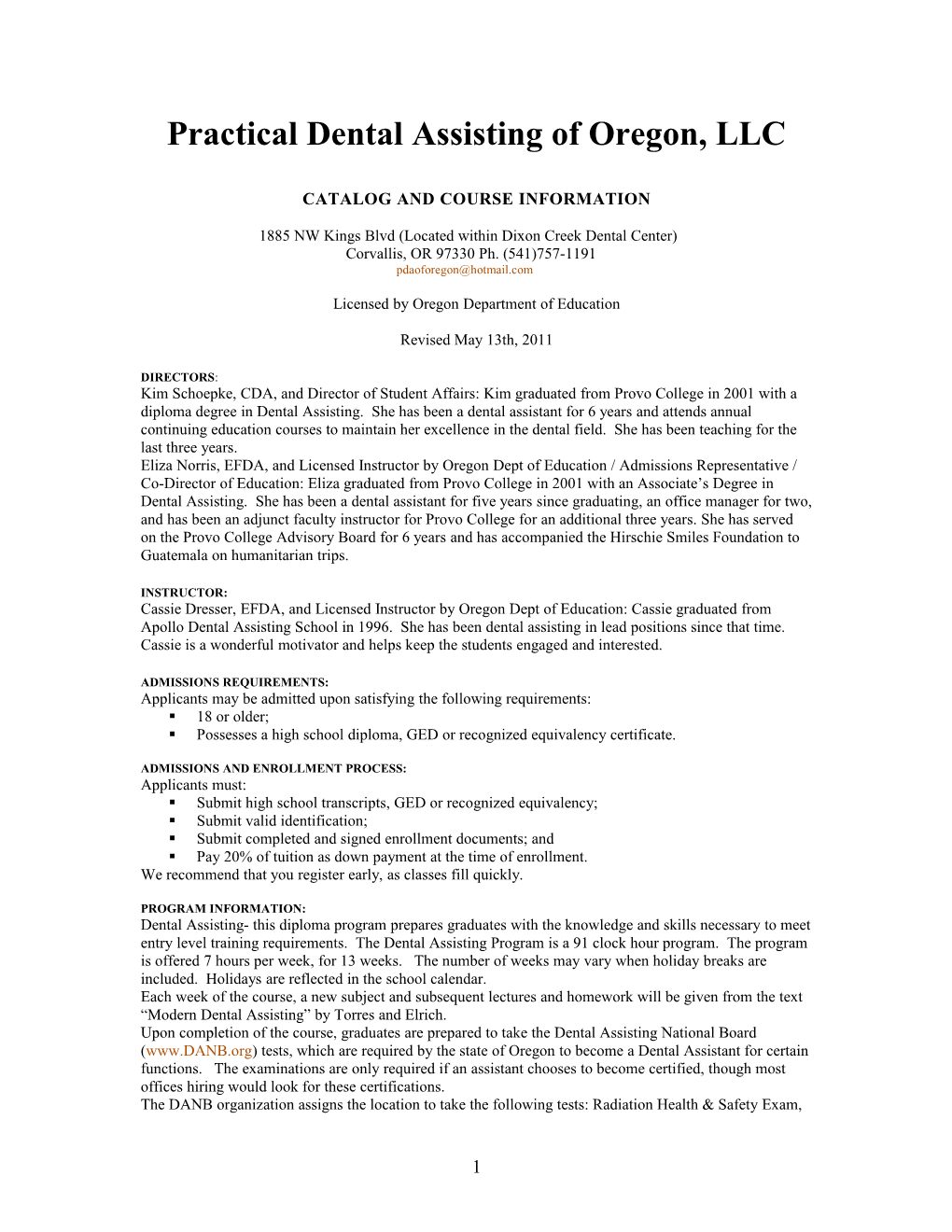 Practical Dental Assisting of Oregon, LLC