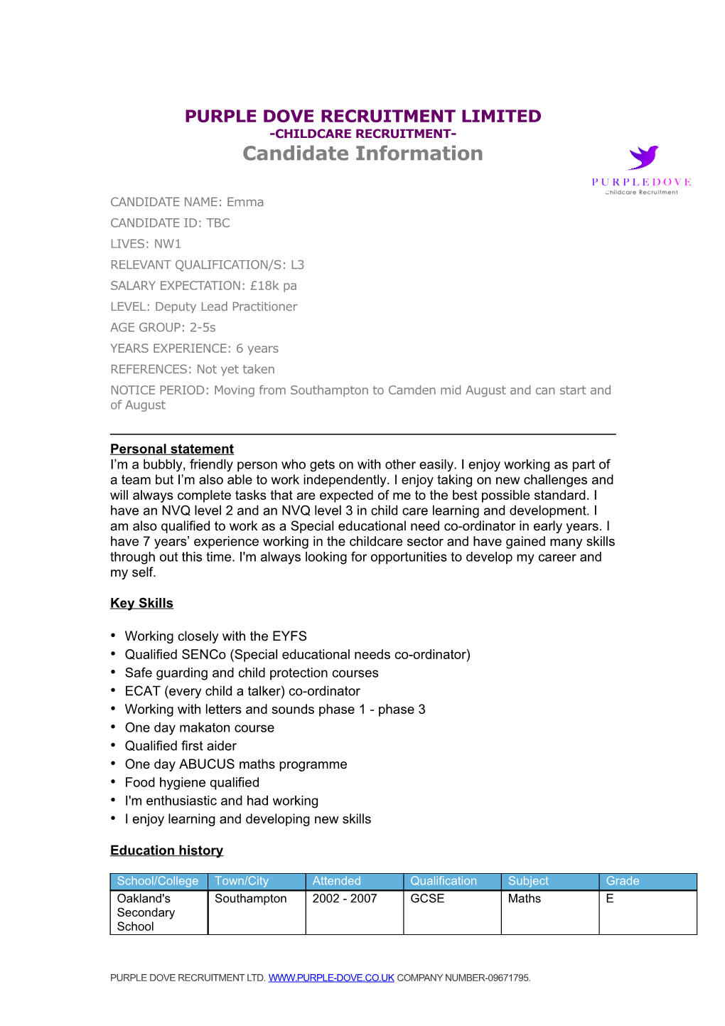 Purple Dove Recruitment Limited