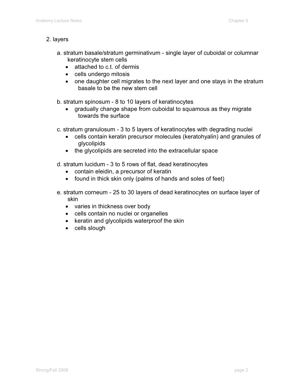 Chapter 5 Lecture Outline - Integument