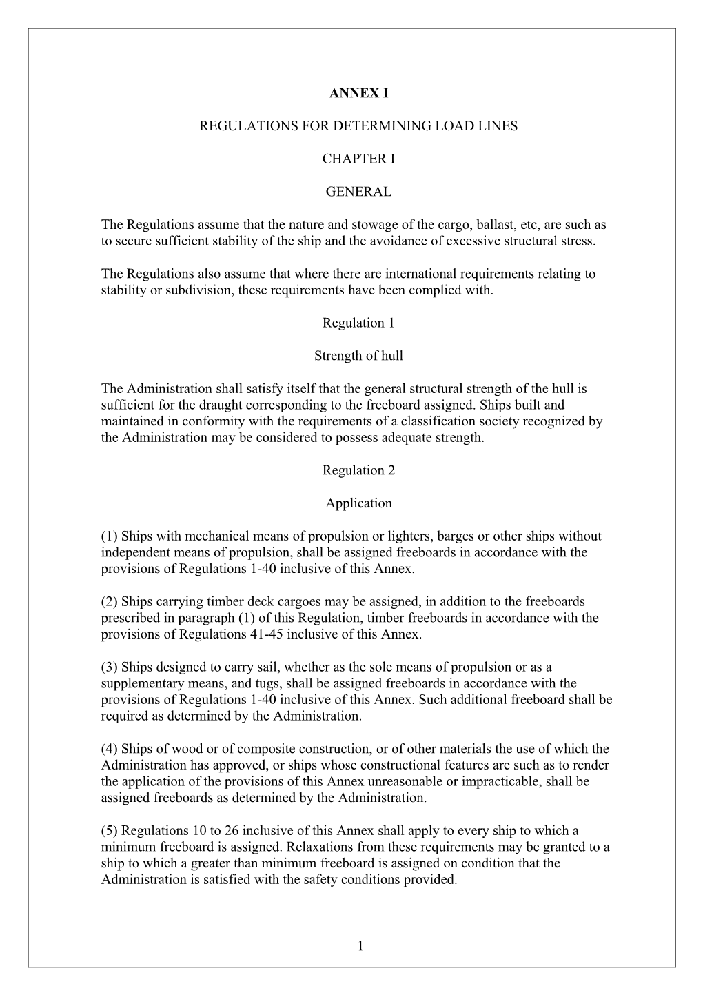 Regulations for Determining Load Lines