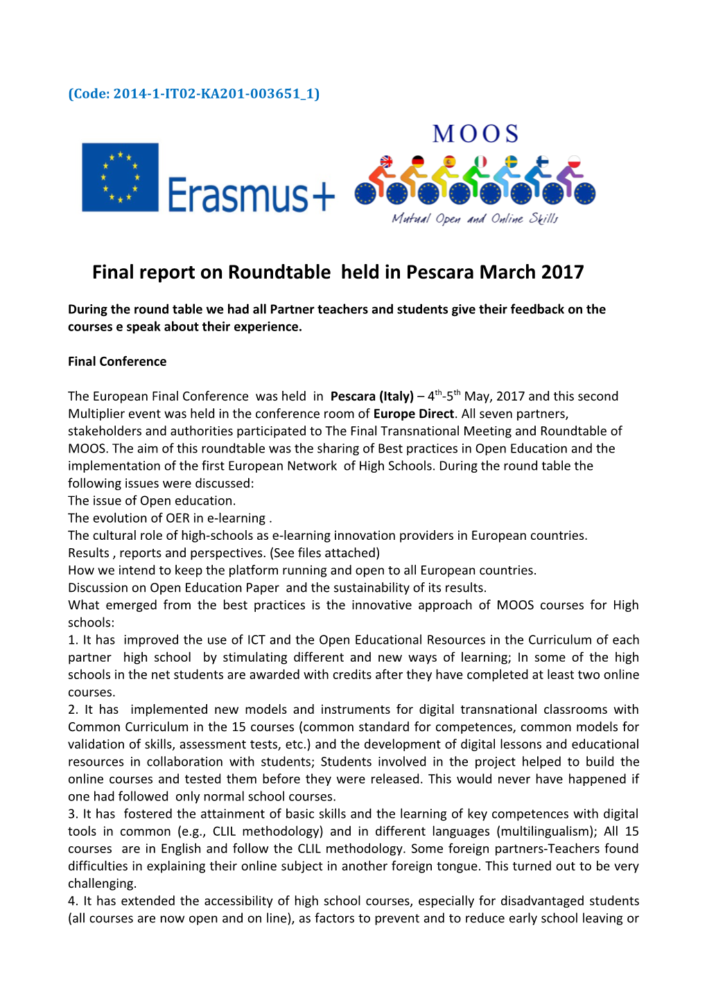 Final Report on Roundtable Held in Pescara March 2017
