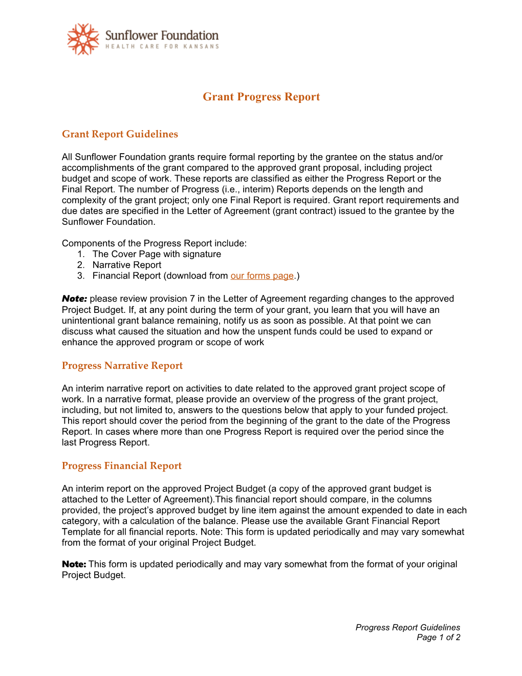 Grant Progress Report