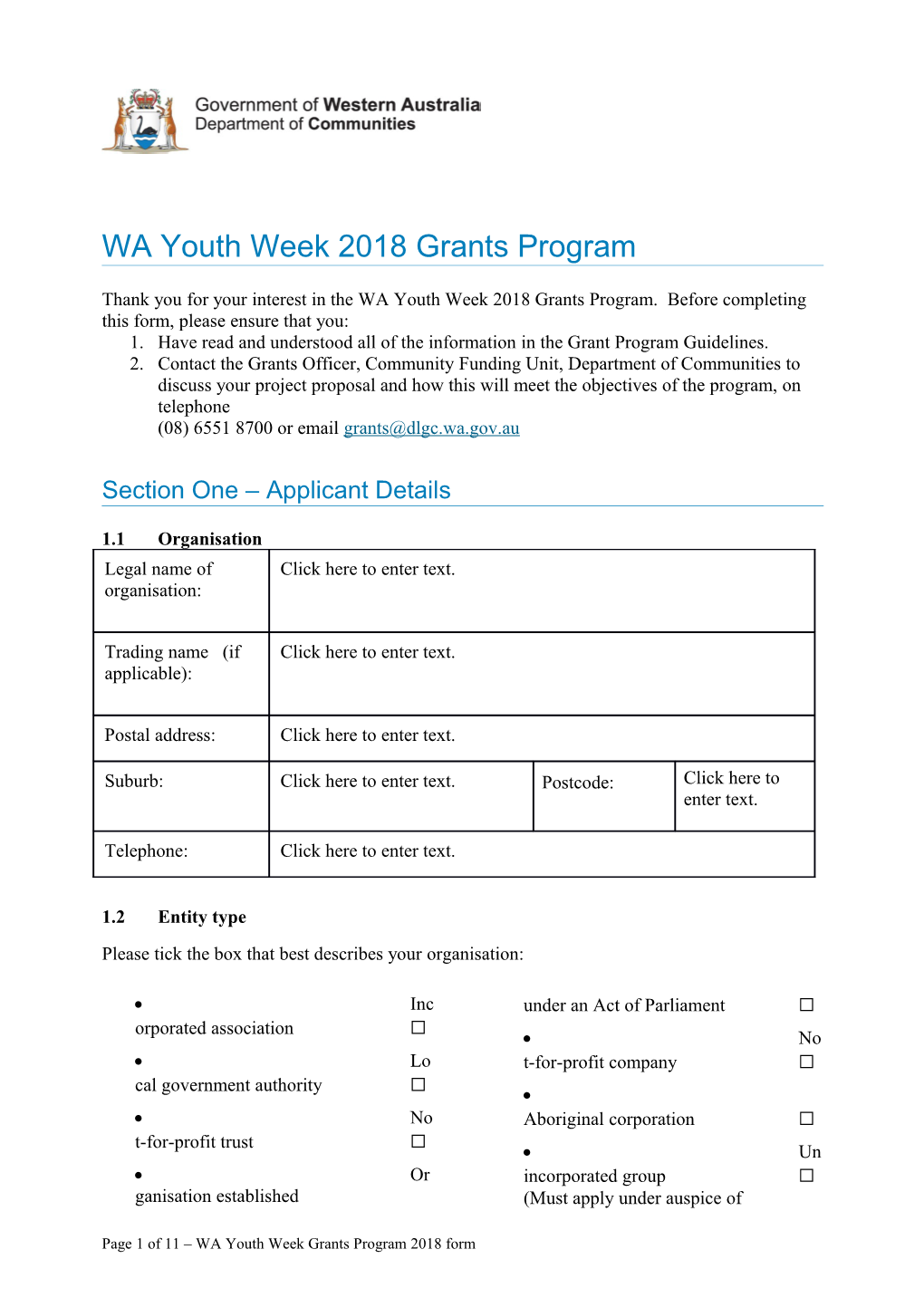 National Youth Week Grants Program - Application Form
