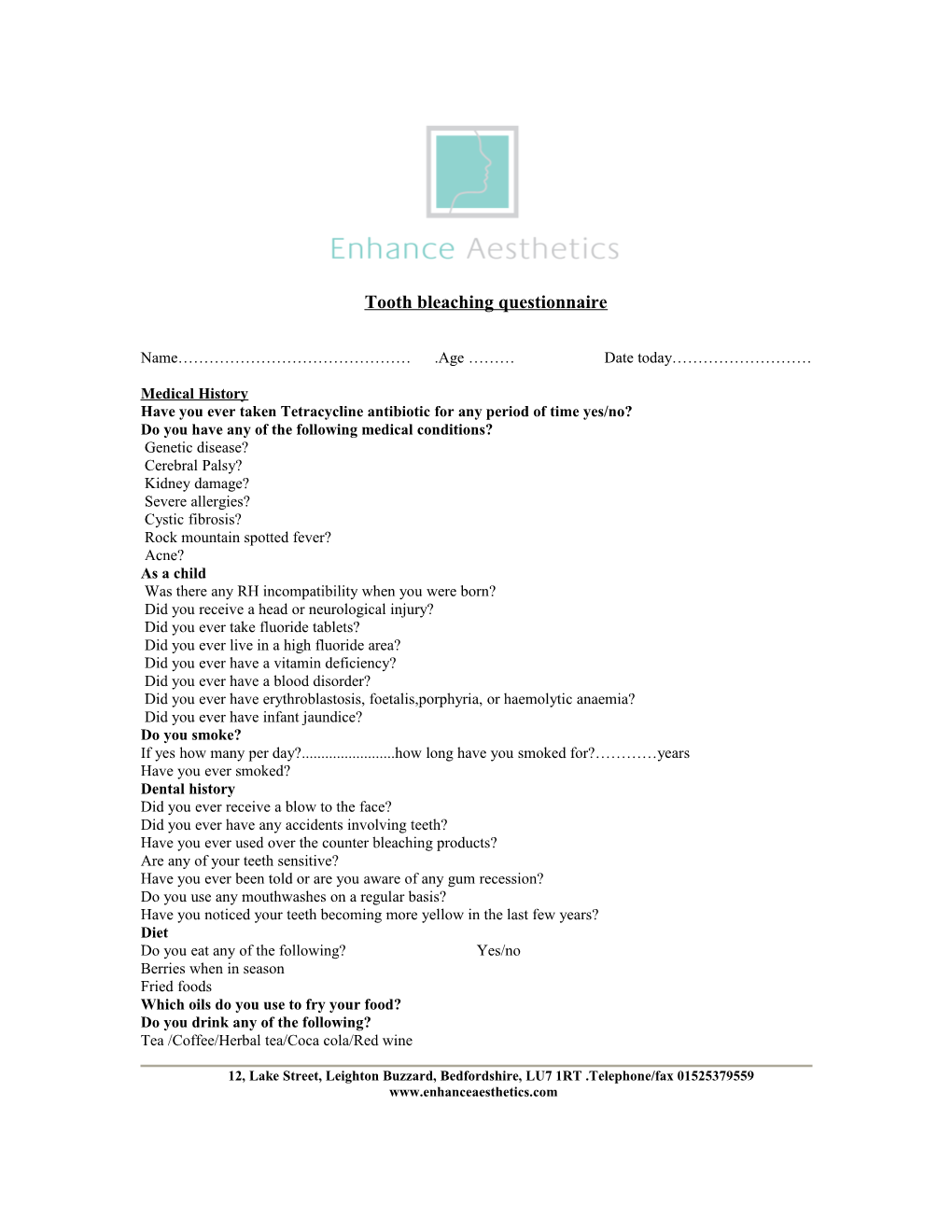 Tooth Bleaching Questionnaire