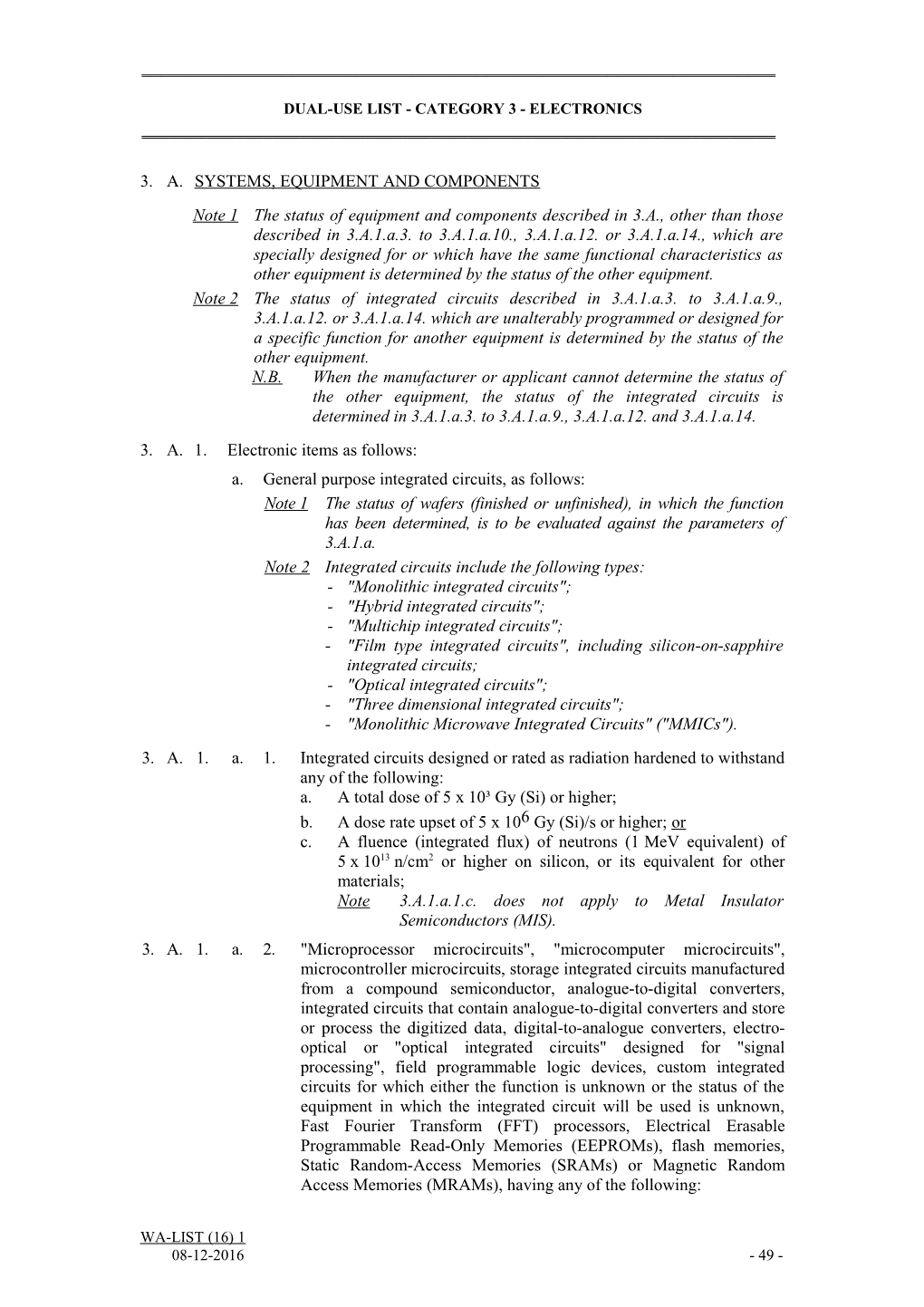 Dual-Use List - Category 3 - Electronics