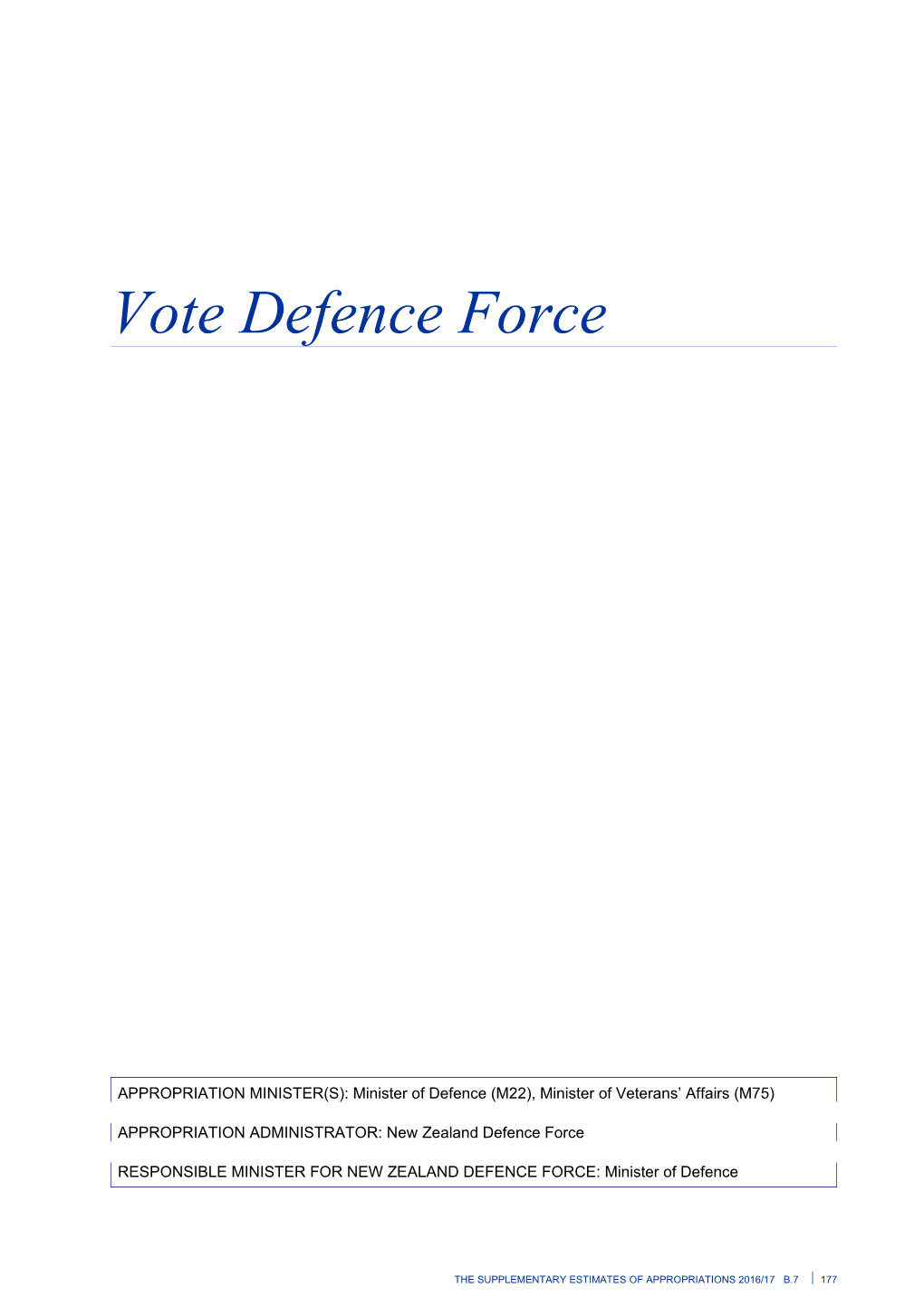 Vote Defence Force - Supplementary Estimates of Appropriations 2016/17 - Budget 2017