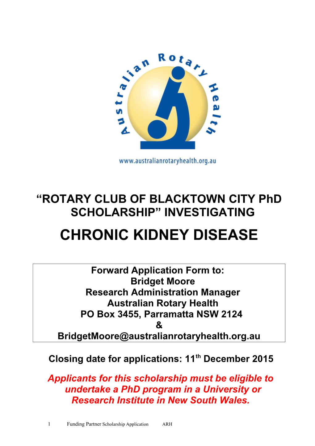 ROTARY CLUB of BLACKTOWN CITY Phd SCHOLARSHIP INVESTIGATING