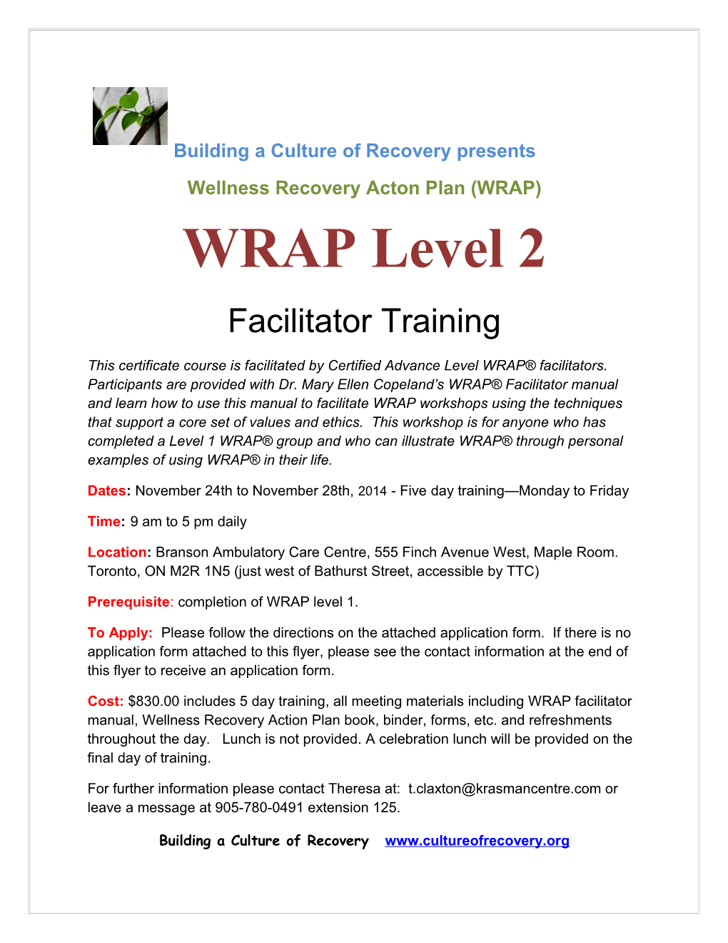 Wellness Recovery Acton Plan (WRAP)