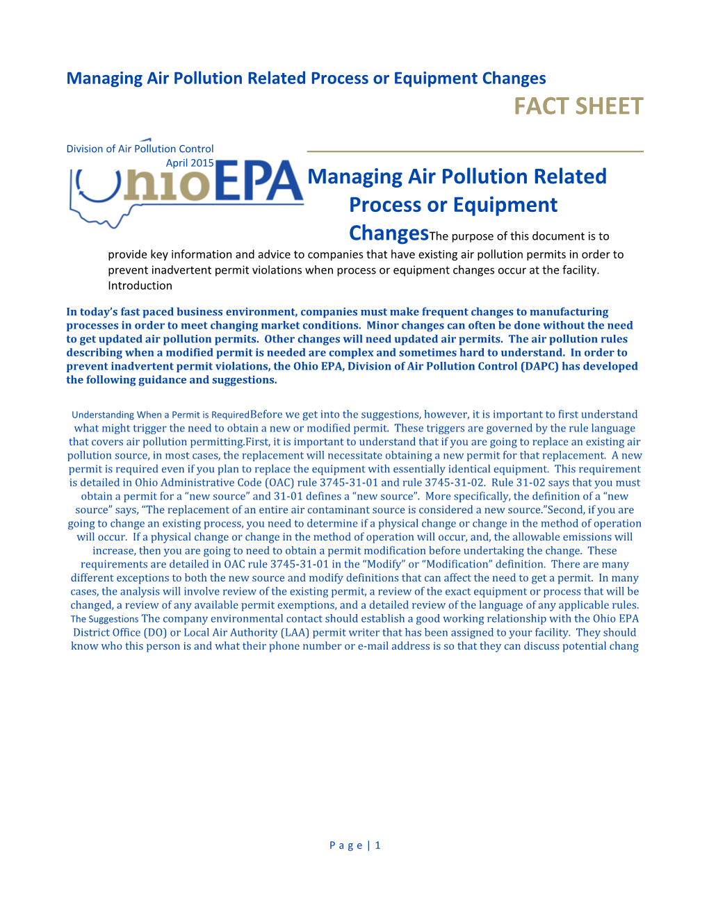 Managing Air Pollution Related Process Or Equipment Changes