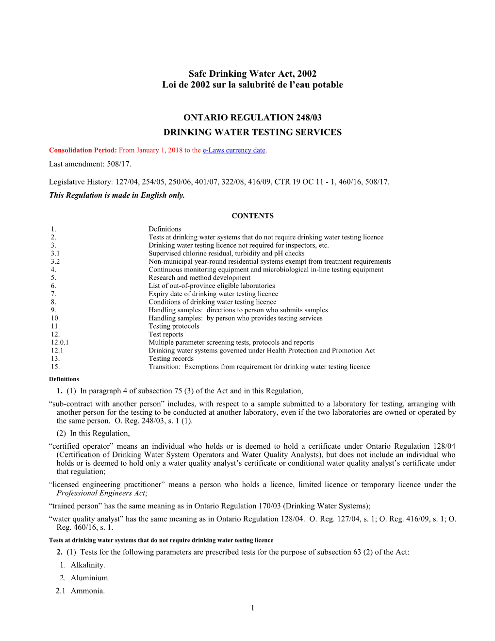 Safe Drinking Water Act, 2002 - O. Reg. 248/03