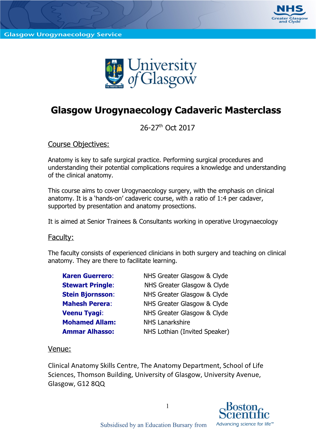 Glasgow Cadaveric Pelvic Anatomy Course