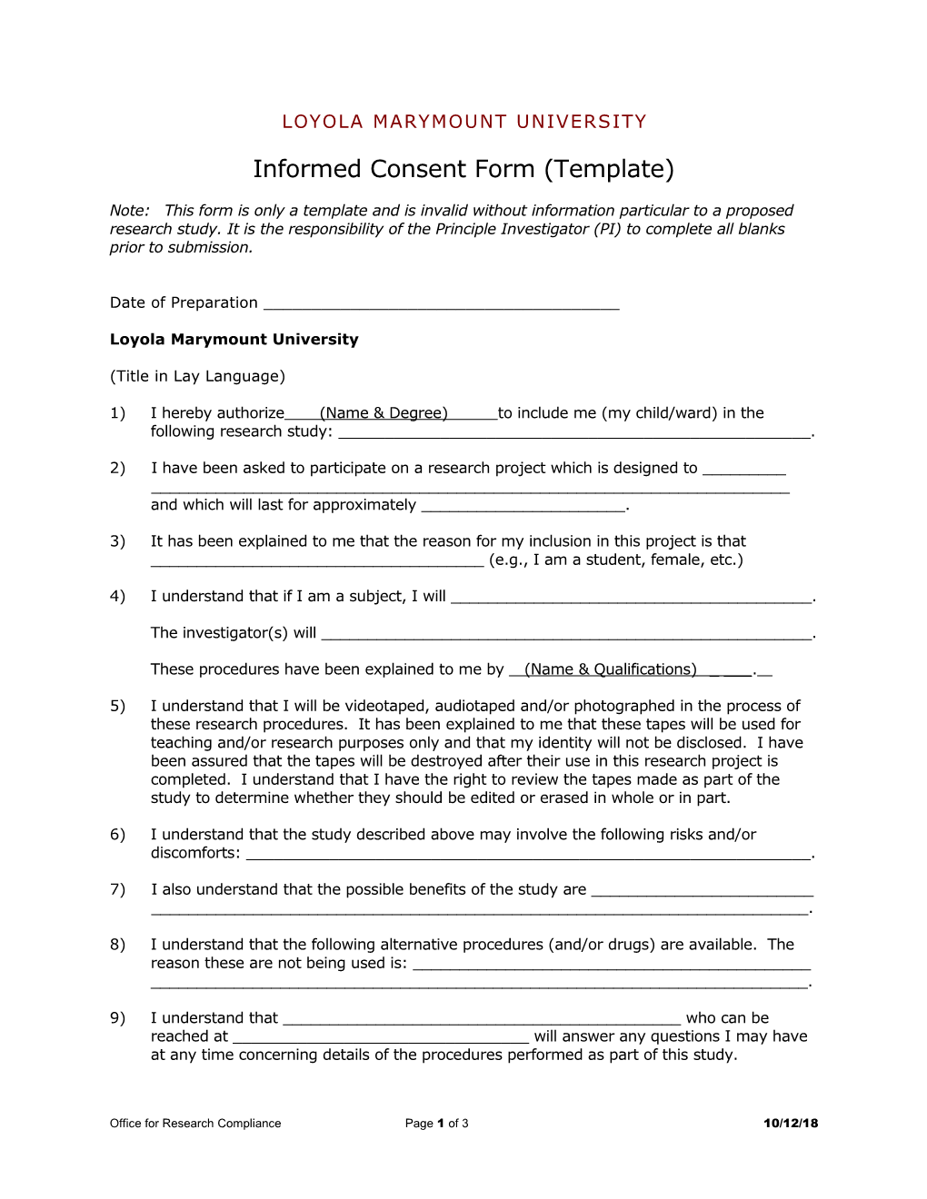 Informed Consent Form (Template)