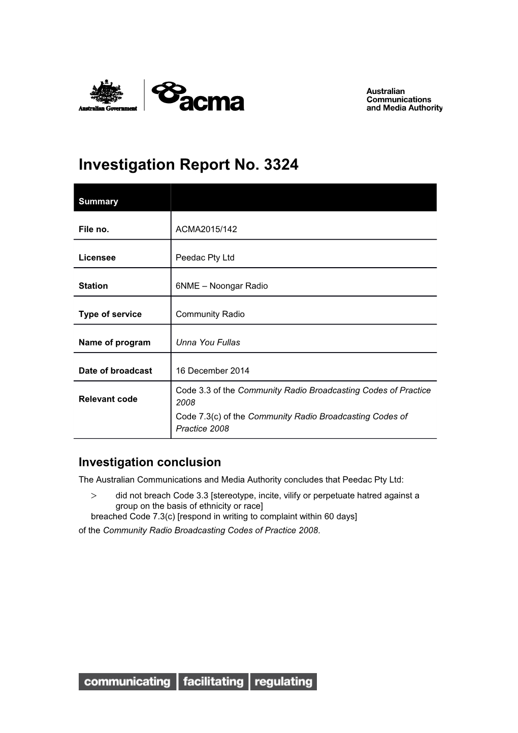 Investigation Report No. 3324