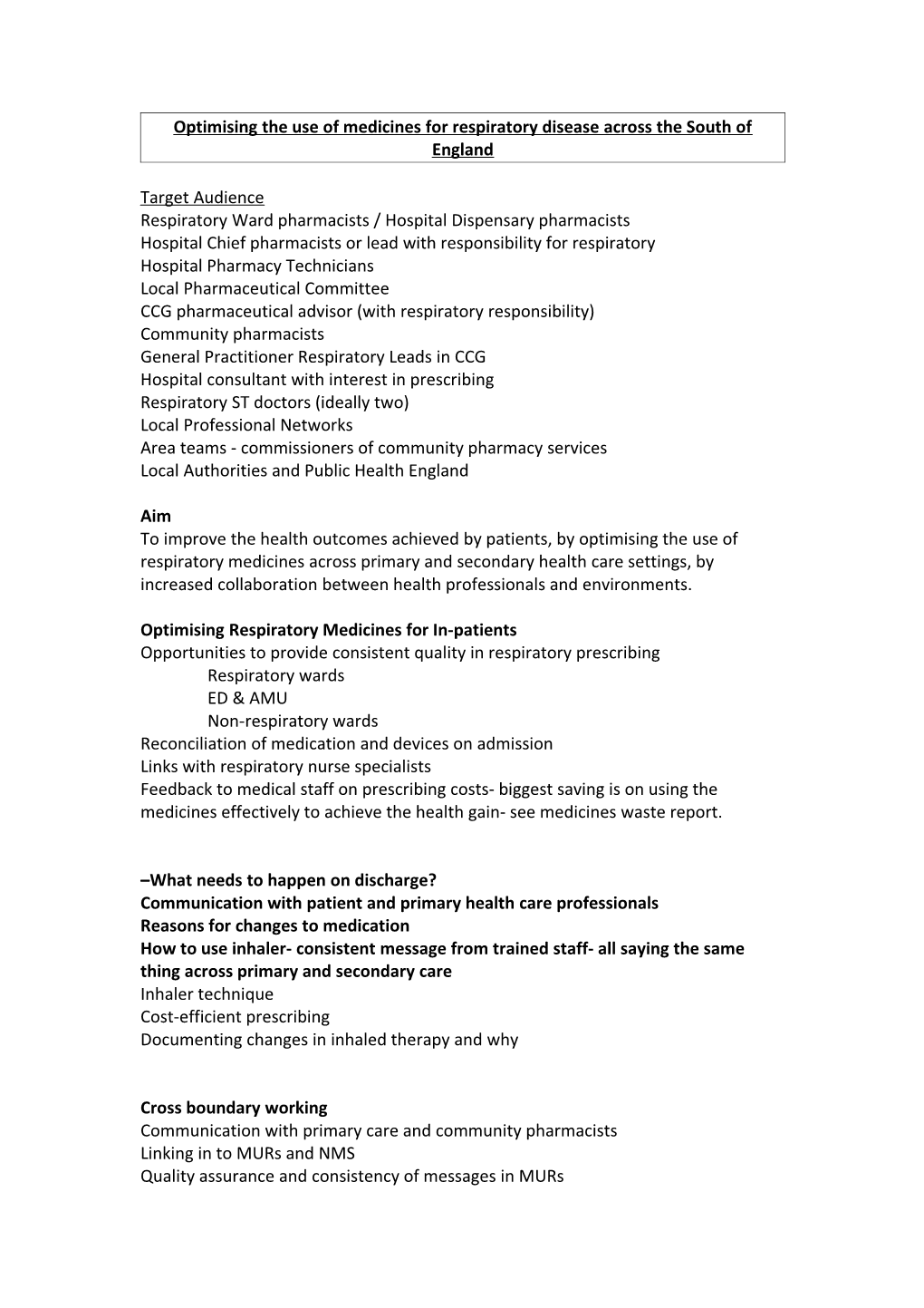 Optimising the Use of Medicines for Respiratory Disease Across the South of England