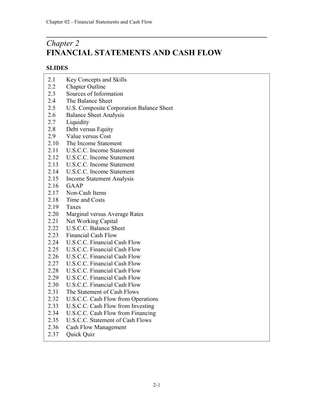 Financial Statements and Cash Flow