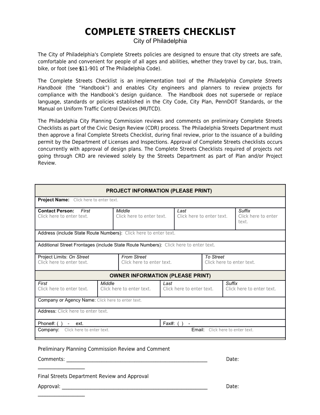 Complete Streets Checklist