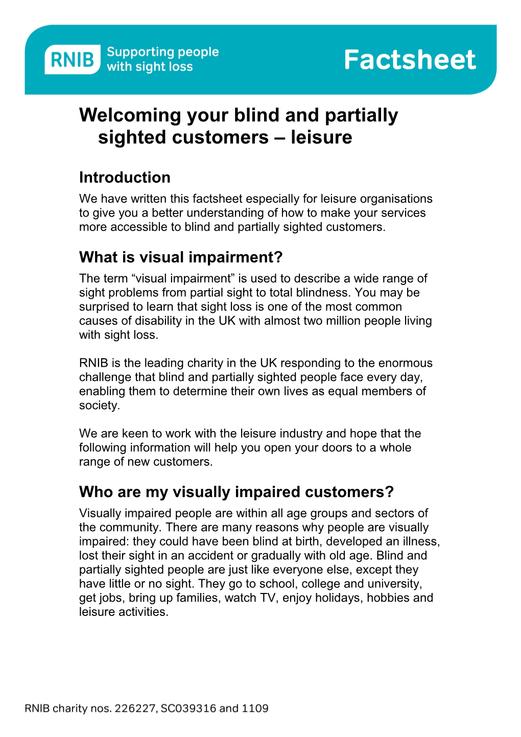 Welcoming Your Blind and Partially Sighted Customers