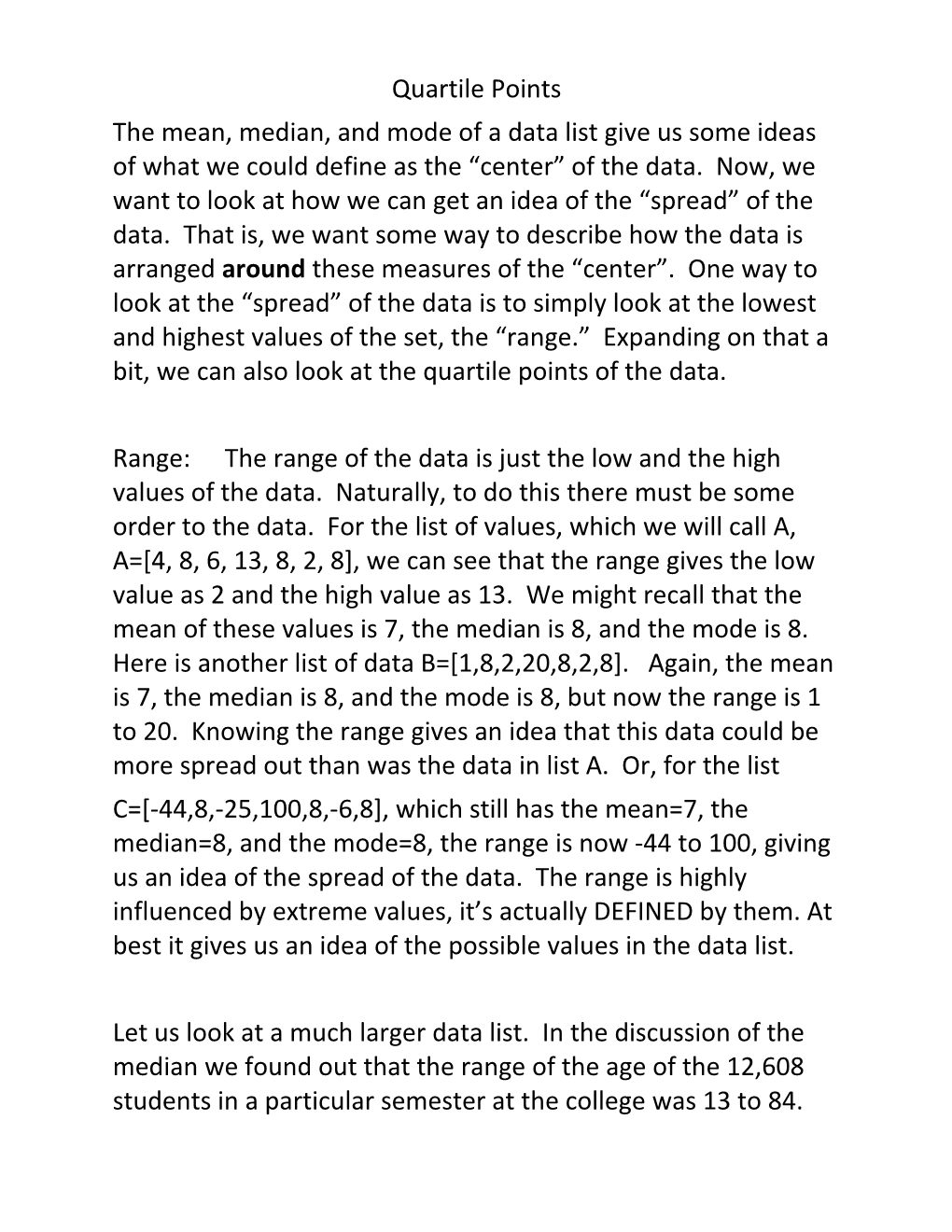 Quartile Points