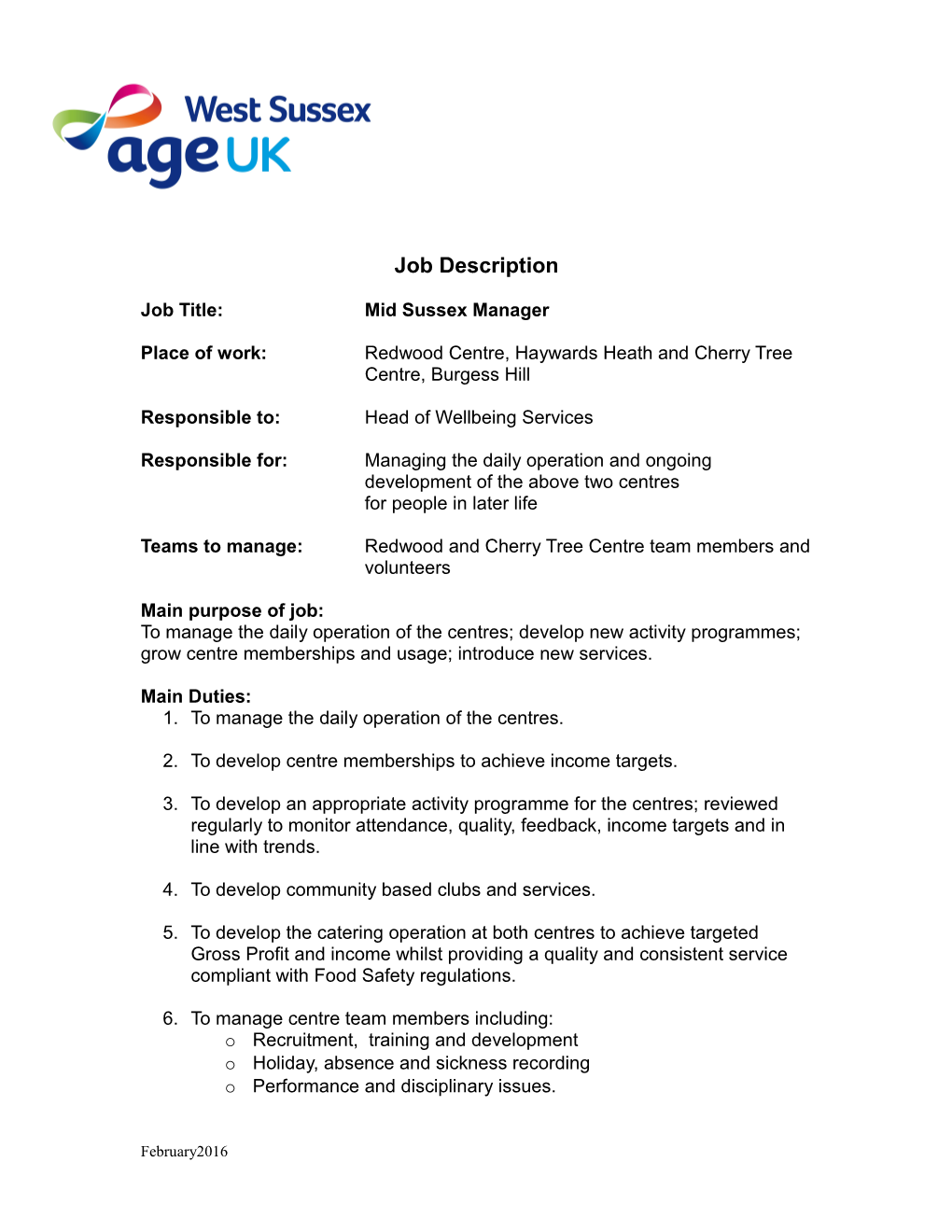 Job Title:Mid Sussex Manager