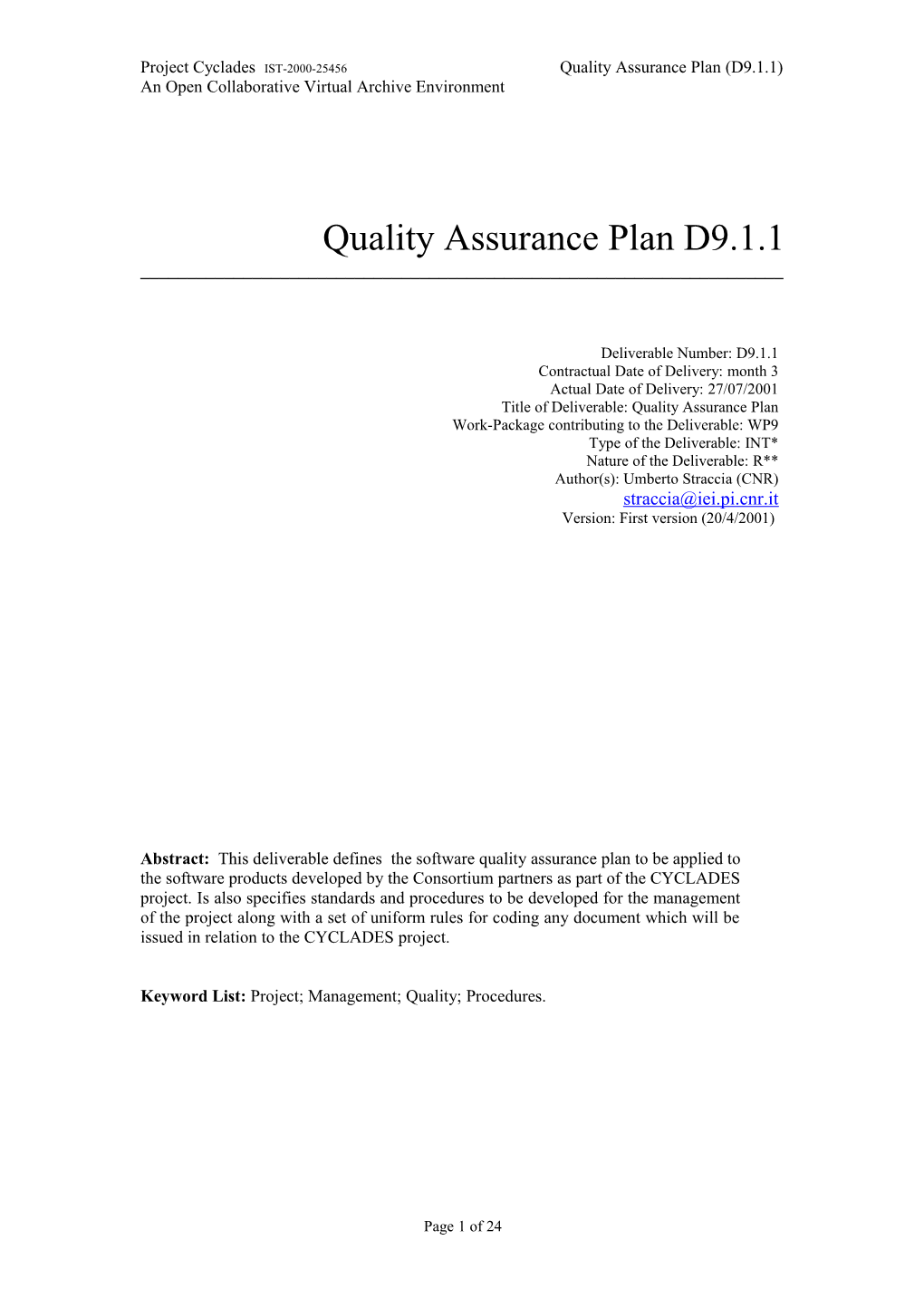 ECHO Quality Assurance Plan