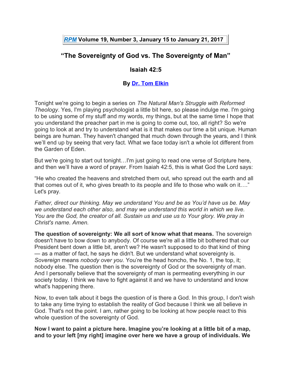 The Sovereignty of God Vs. the Sovereignty of Man