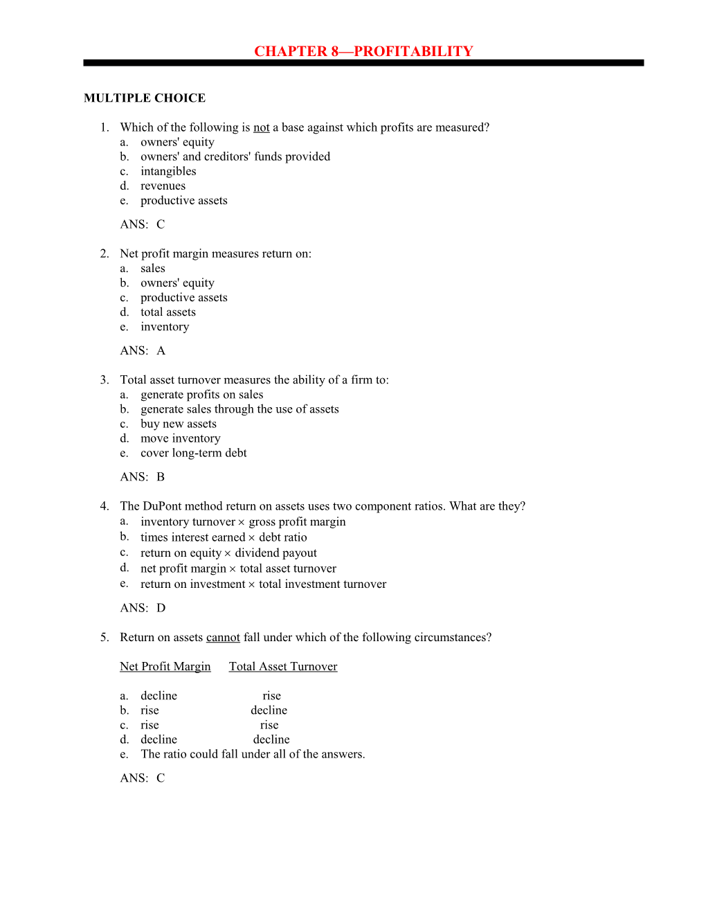 Chapter 8 Profitability