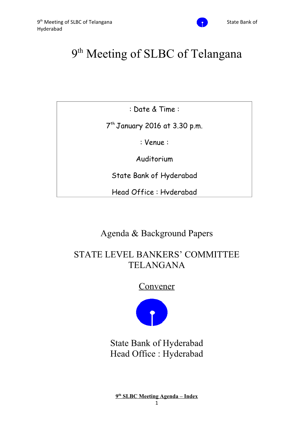 9Thmeeting of SLBC of Telangana