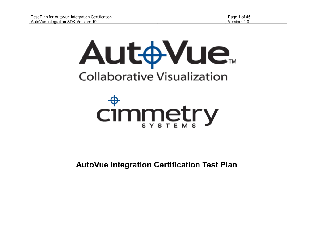 Autovue Integration Certification Test Plan