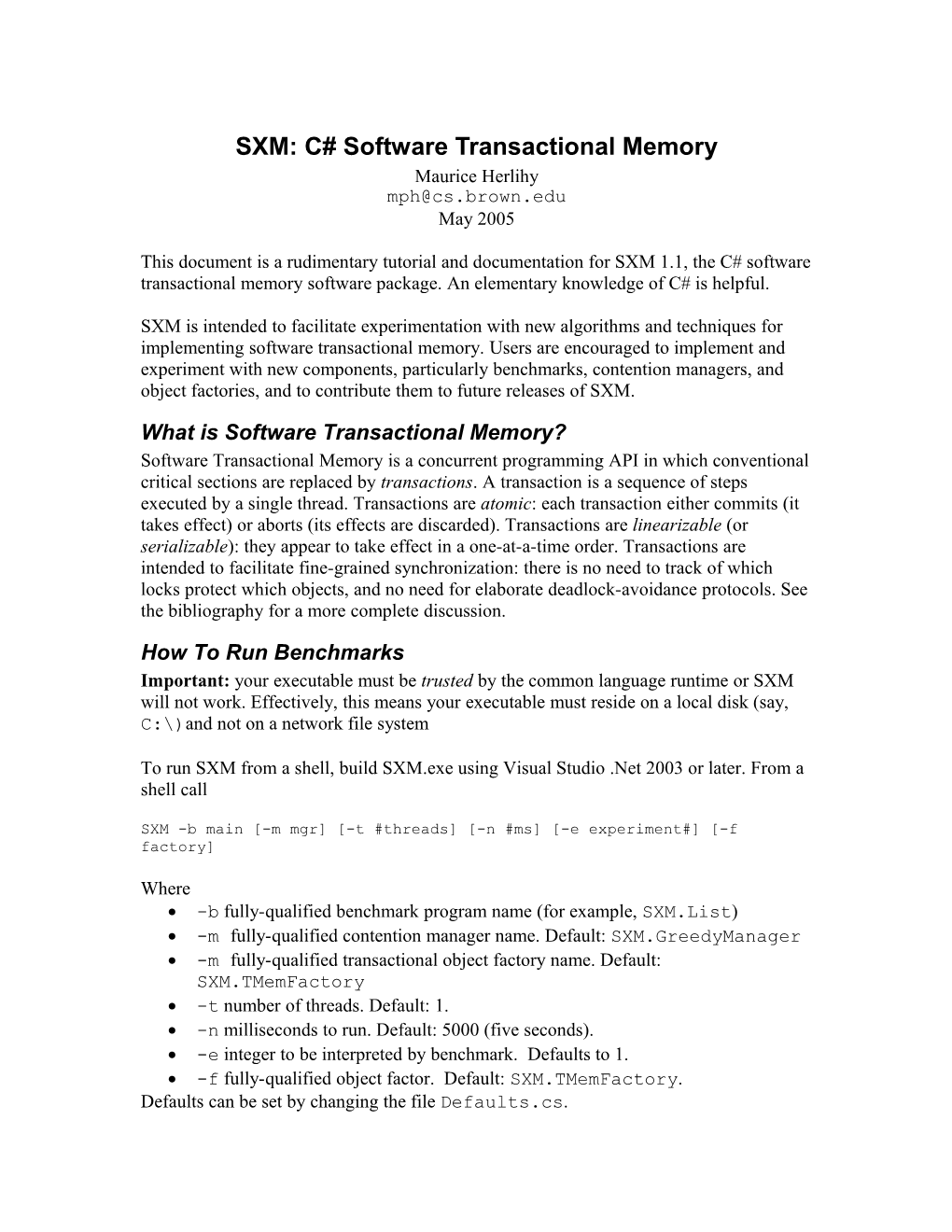 SXM Software Transactional Memory