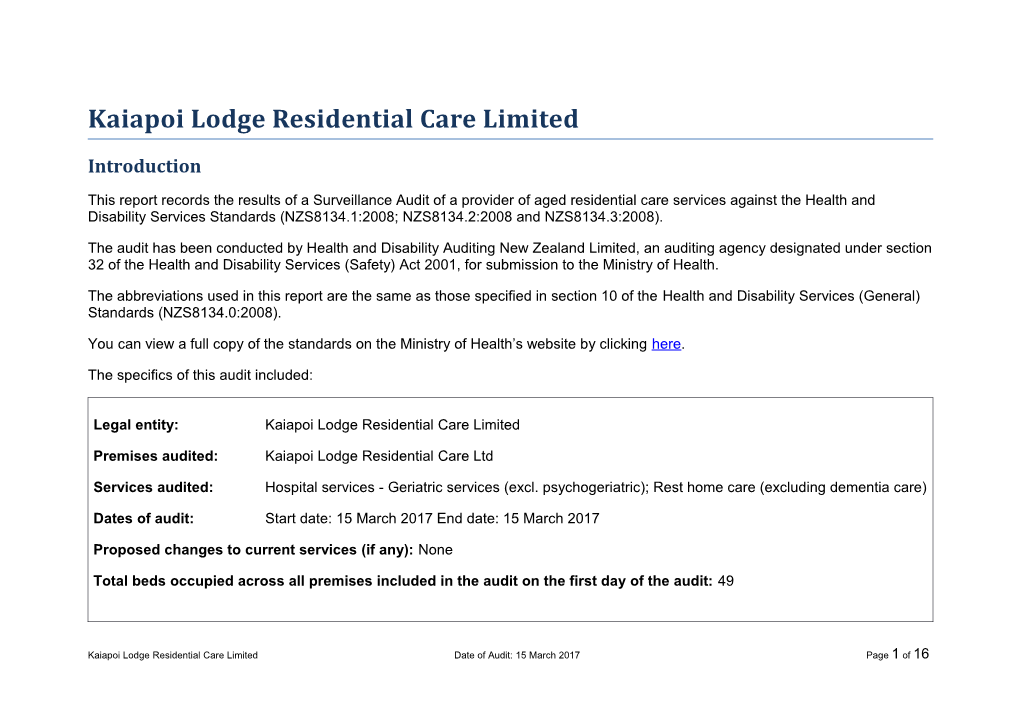 Kaiapoi Lodge Residential Care Limited