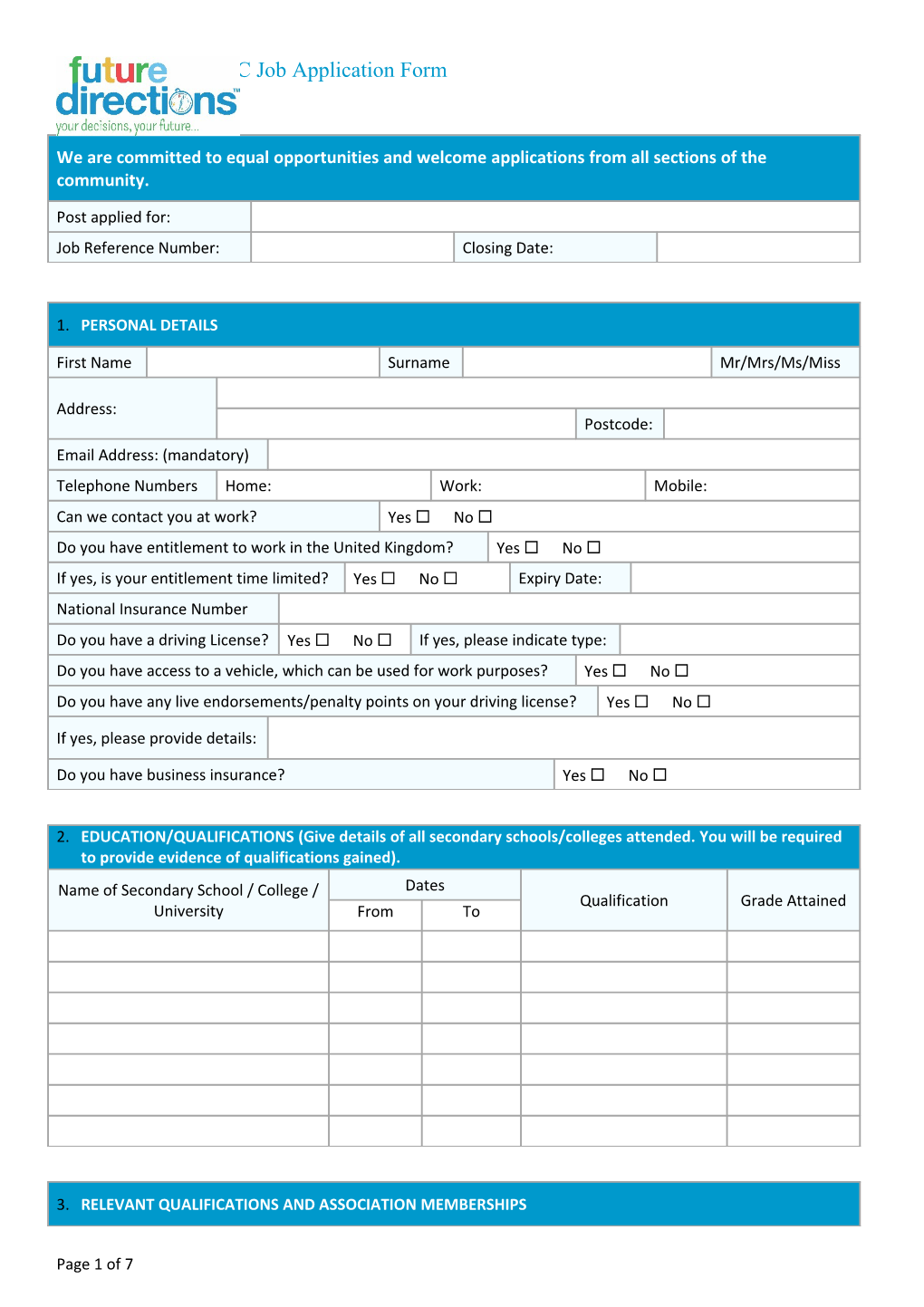 Future Directions CIC Job Application Form