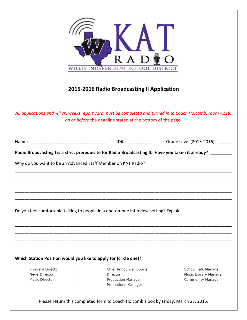 2015-2016Radio Broadcasting II Application