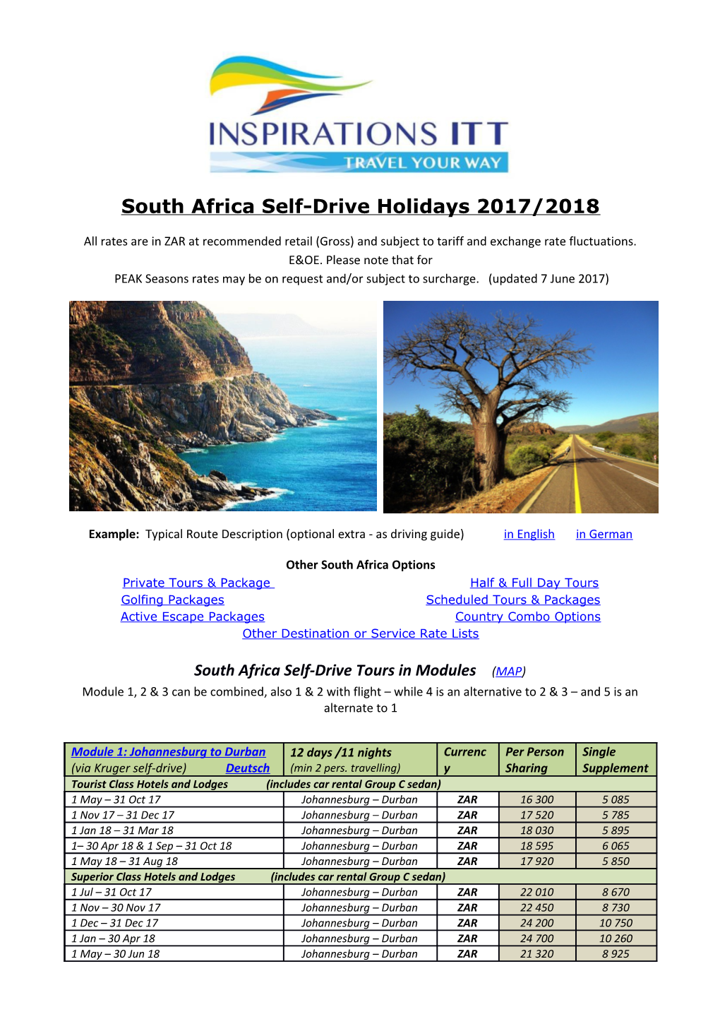 South Africa Self-Drive Holidays 2017/2018