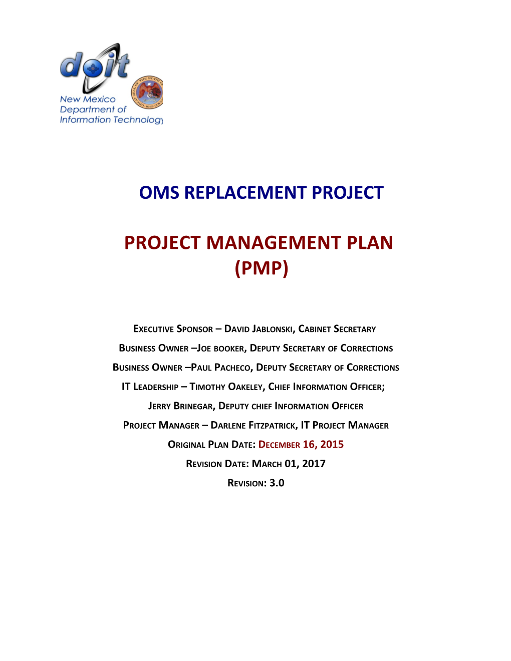 NMCD OMS REPLACEMENT Project Project Management Plan