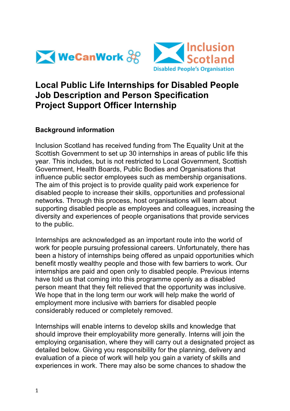 Local Public Life Internships for Disabled People