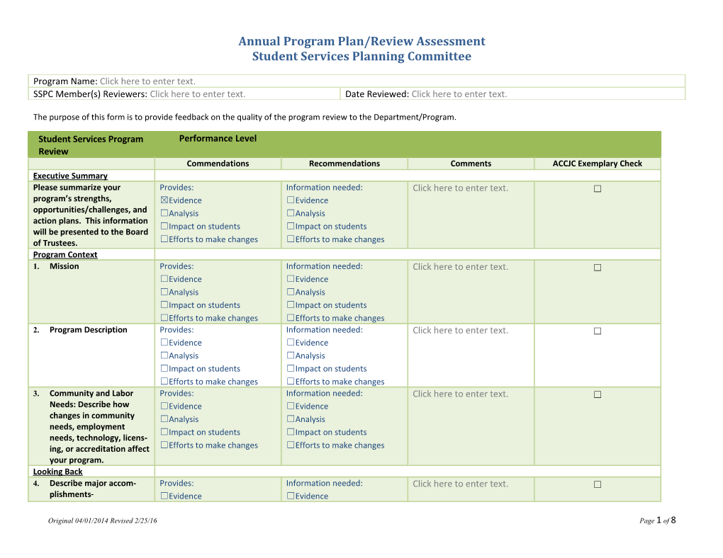 Annual Program Plan/Review Assessment