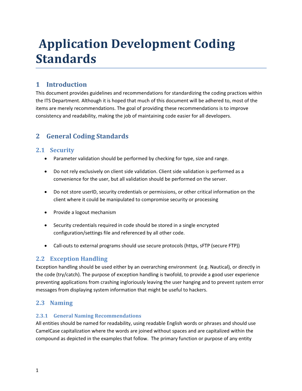 Application Development Coding Standards